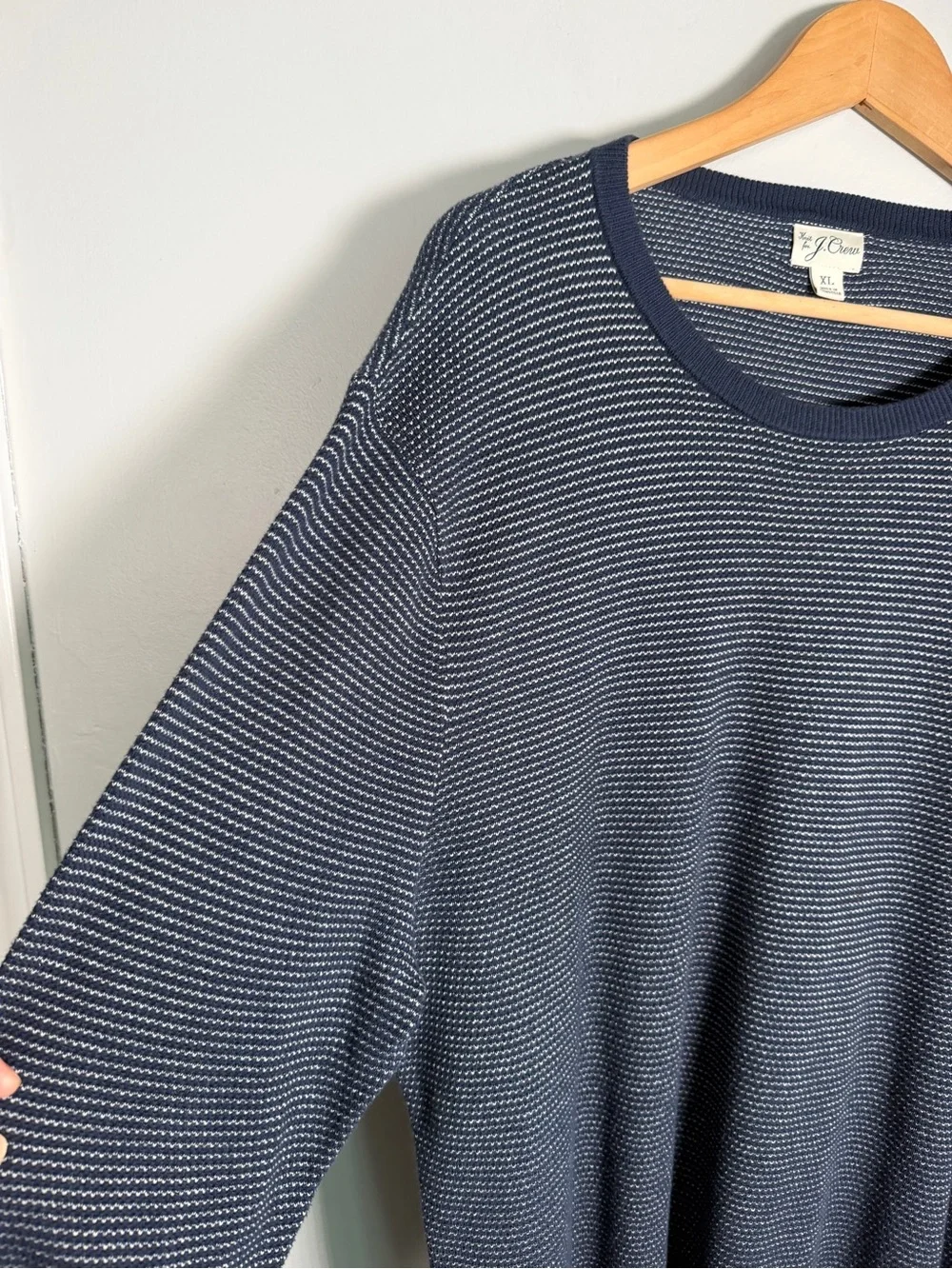 J. Crew Men's XL Blue Striped Knit Sweater 100% Cotton Crewneck Pullover